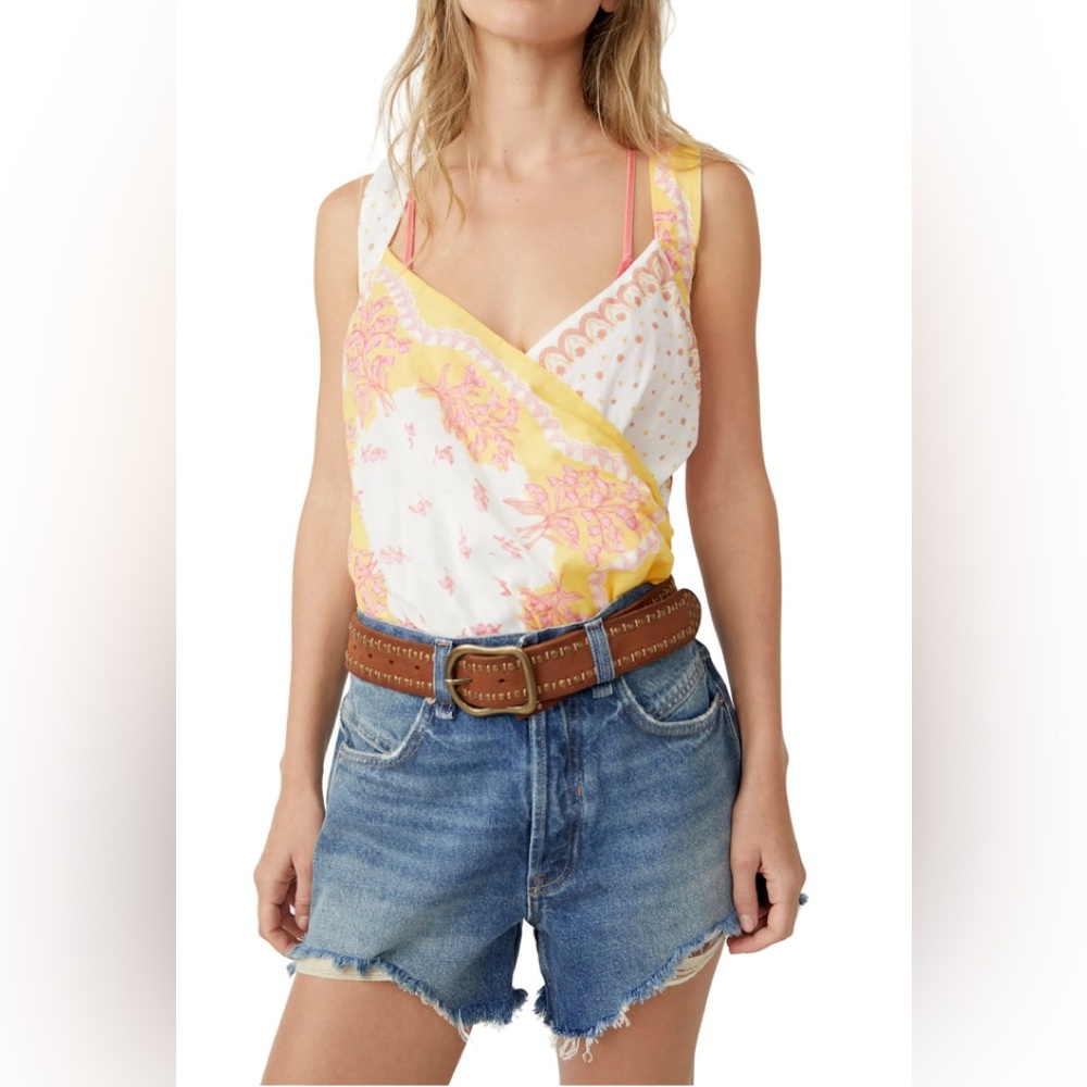 NWT Free People Sweet Thing Mixed Print Cotton Bodysuit